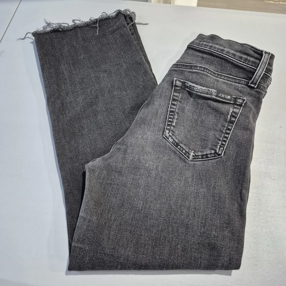 Joe's Jeans Womens 27 Washed Black High Rise Wide Leg Cropped Distressed Raw Hem